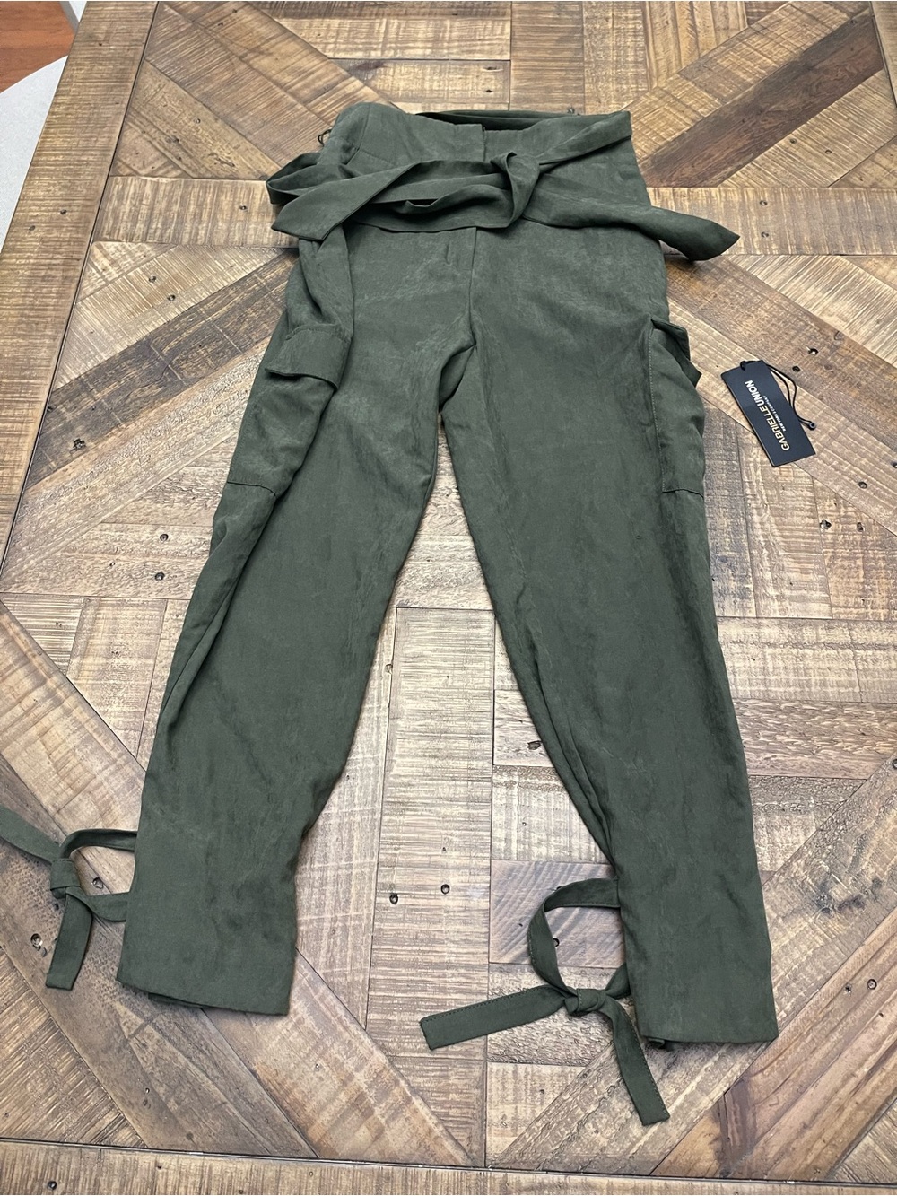 Gabrielle Union x NY&Co Olive Green Paperbag Tie-Leg Cargo Pants